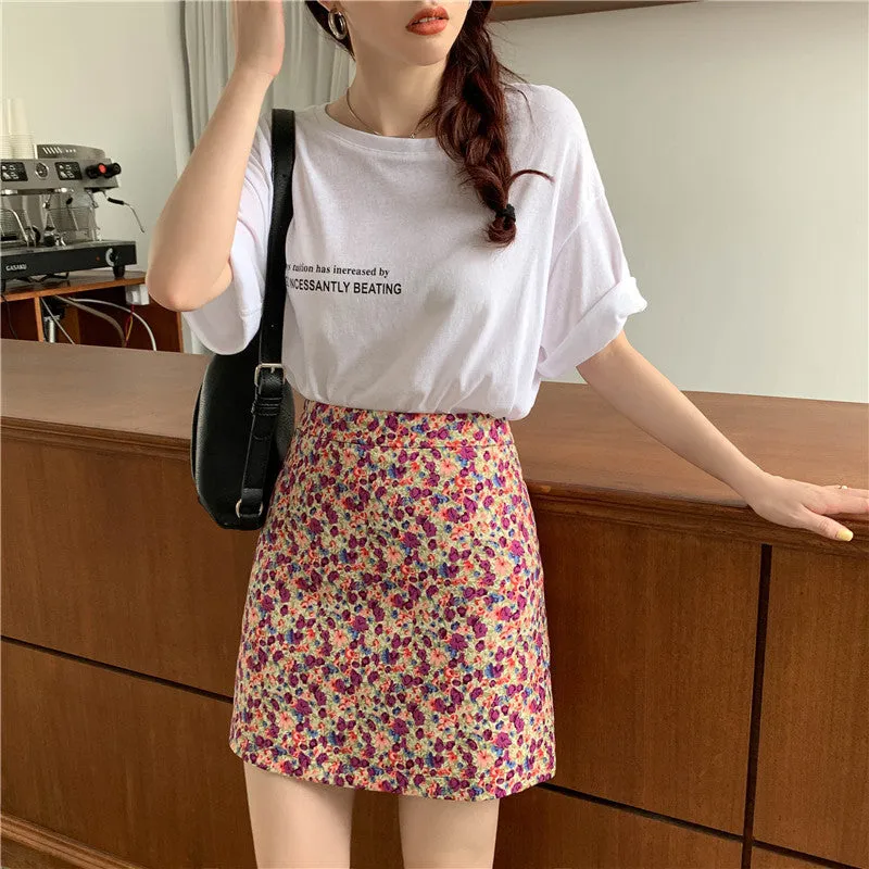 A-Line Hip Flattering Graffiti Printed Plus Size Summer Skirt