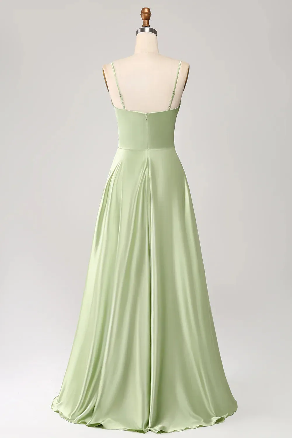 A-Line Prom Dresses Cowl Neck Spaghetti Straps Maxi Dress With Sequins Green