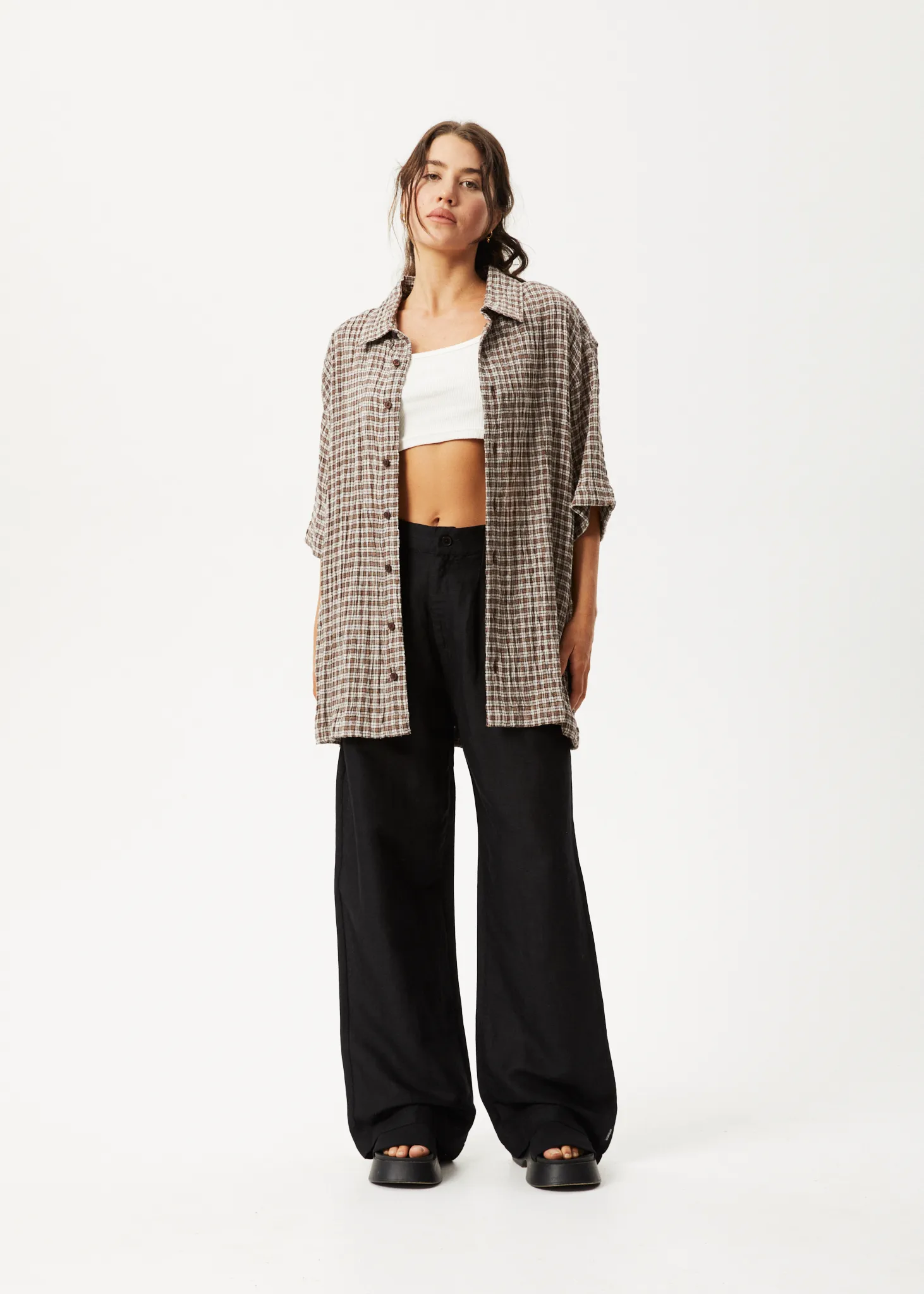 AFENDS Mens Base - Short Sleeve Shirt - Coffee Check