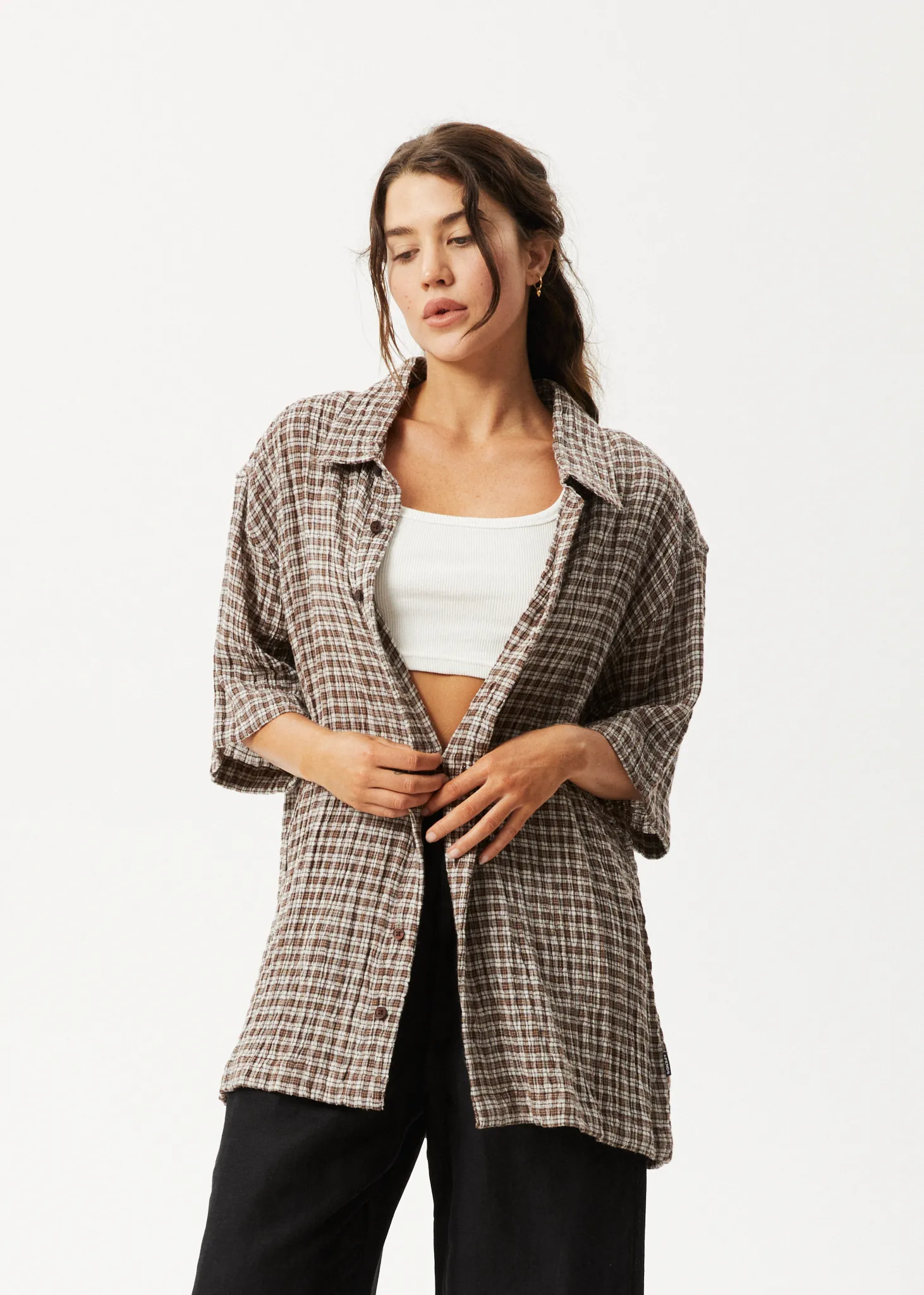 AFENDS Mens Base - Short Sleeve Shirt - Coffee Check