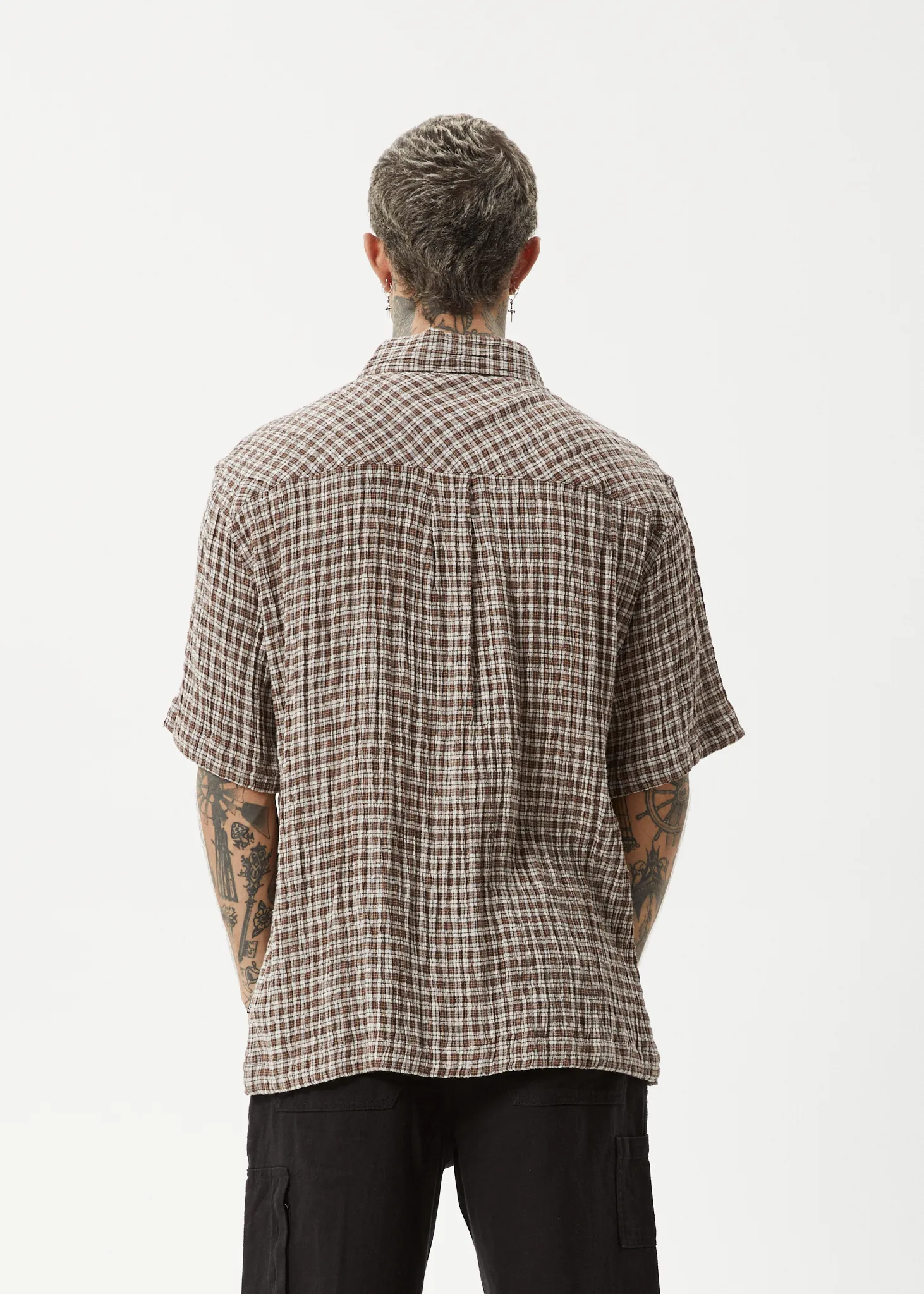 AFENDS Mens Base - Short Sleeve Shirt - Coffee Check