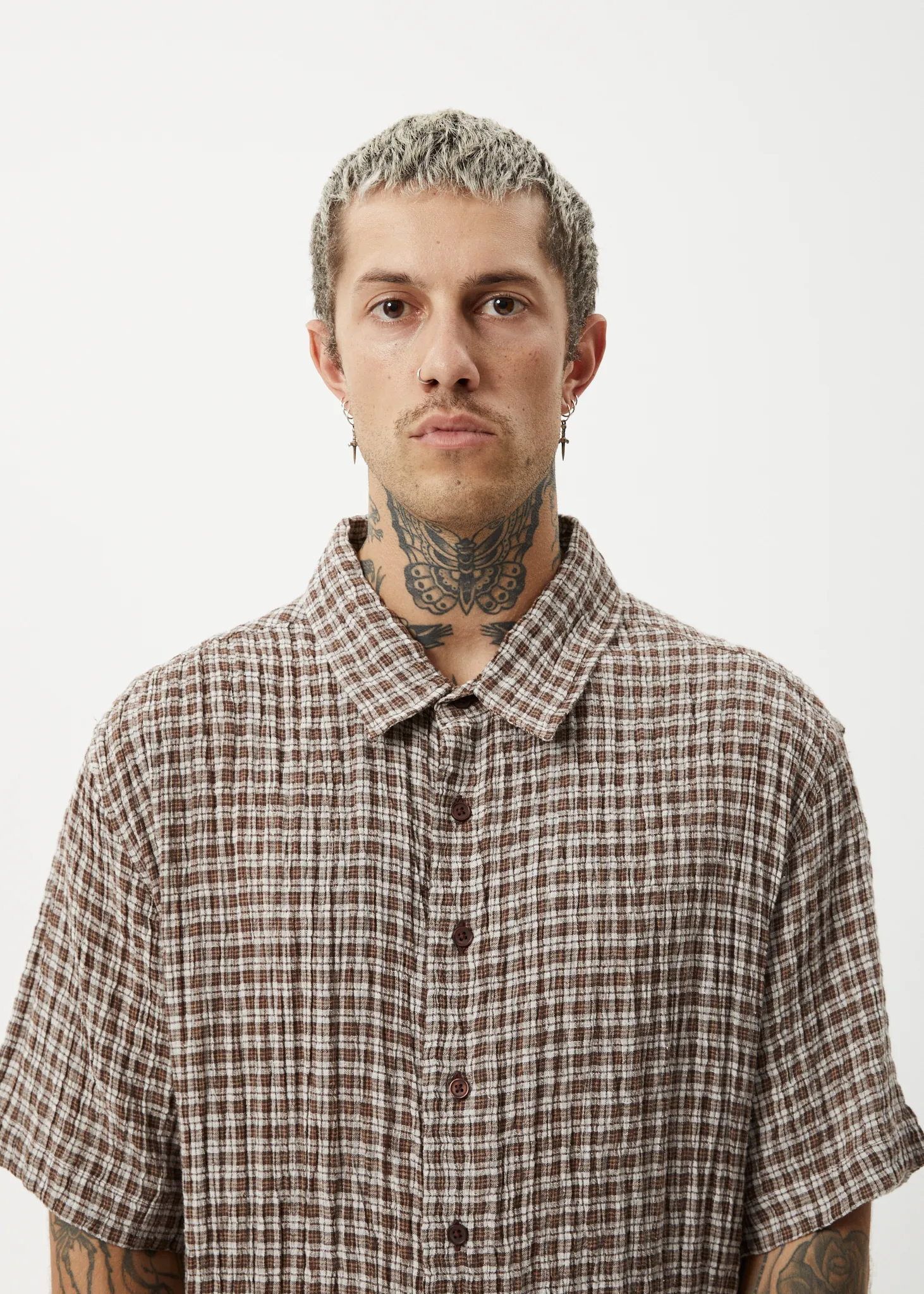 AFENDS Mens Base - Short Sleeve Shirt - Coffee Check