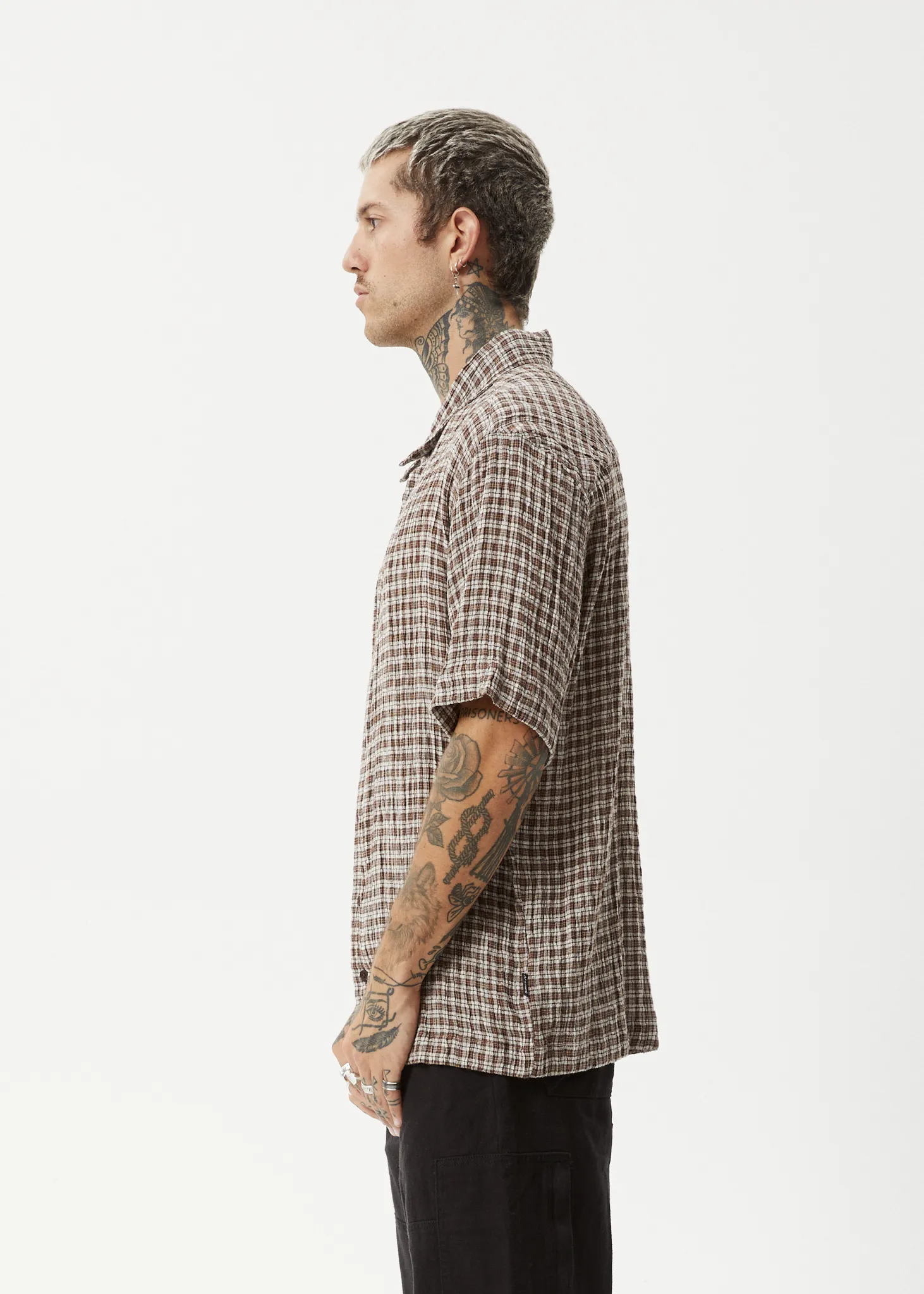 AFENDS Mens Base - Short Sleeve Shirt - Coffee Check
