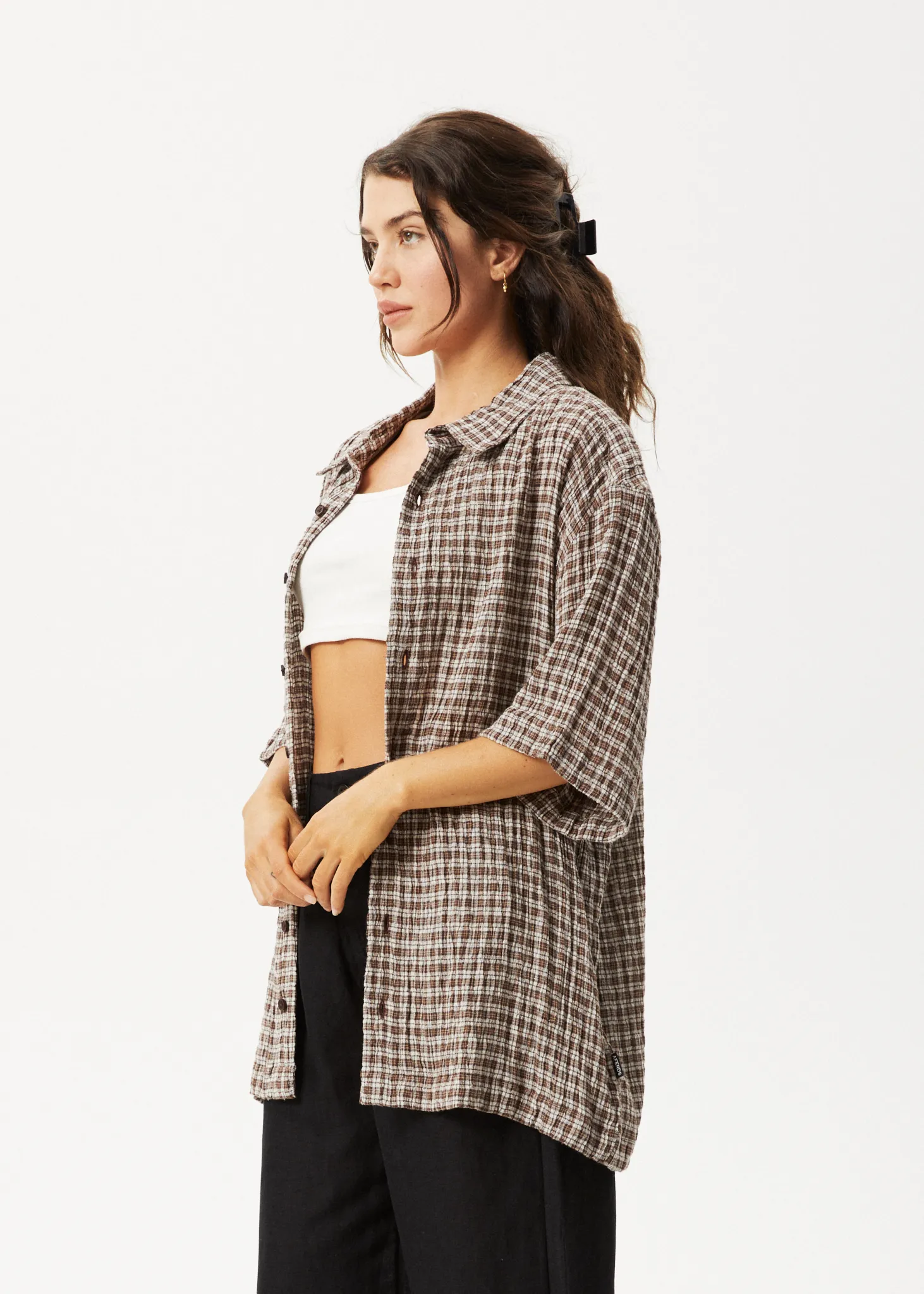AFENDS Mens Base - Short Sleeve Shirt - Coffee Check
