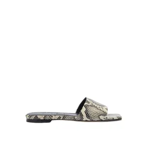 Anna Snake Print Goat Leather Sandal in Creamy