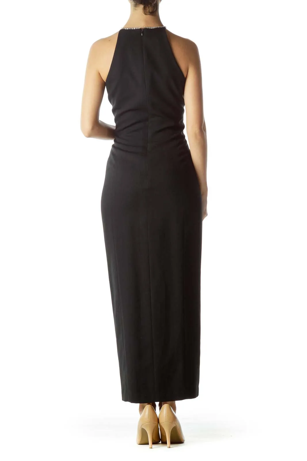 Black Elegant Halter Neck Maxi Dress