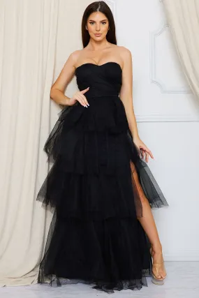 Black Mesh Tulle Fabric Tube Top Maxi Ress