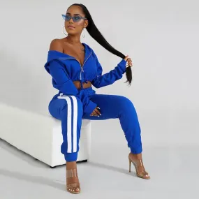 Blue Crop Top Skinny Pencil Pants Sets