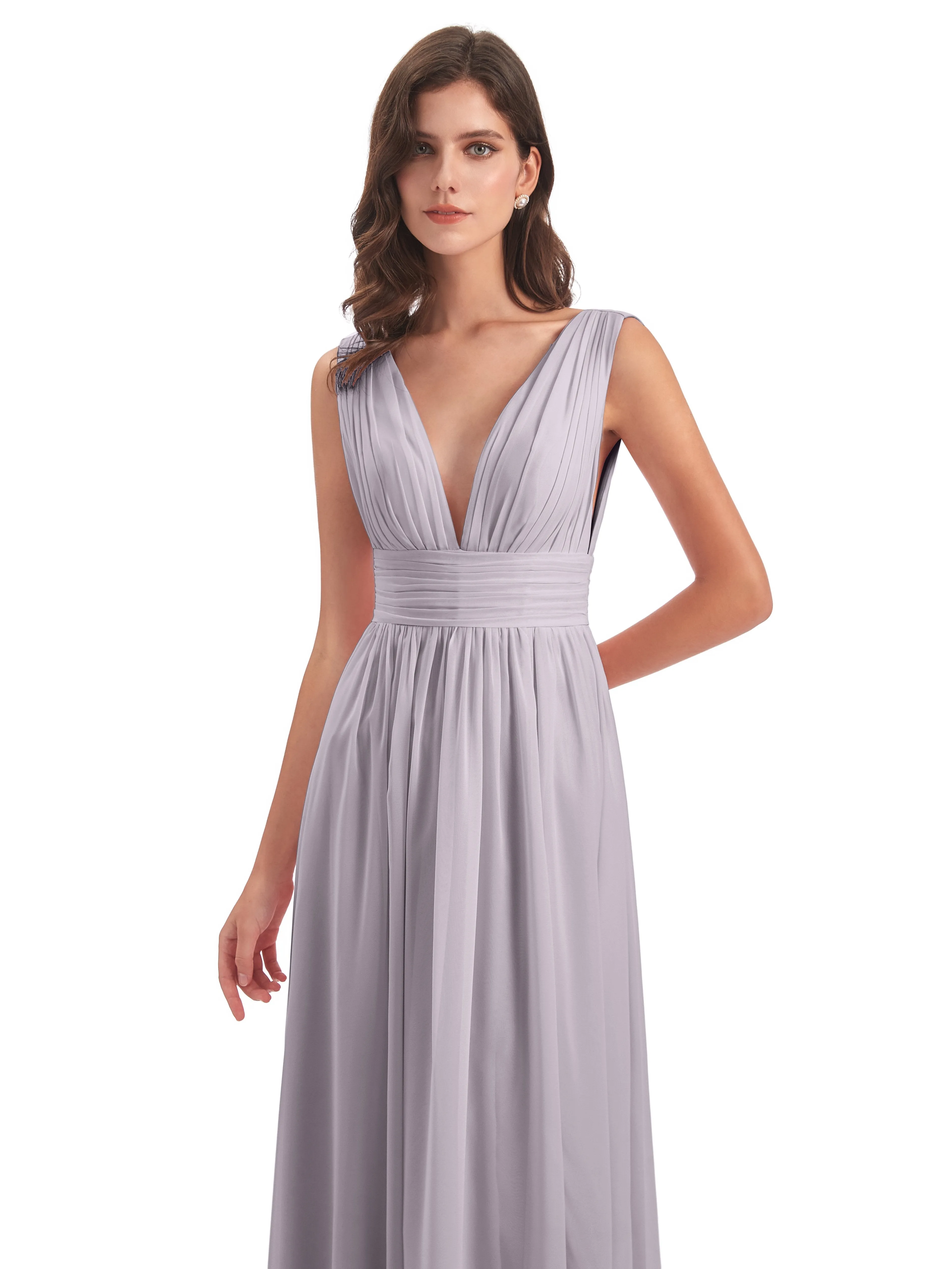 Bridesmaid Dresses Dusk Charming Chiffon V Neck Split Long Bridesmaid Dresses
