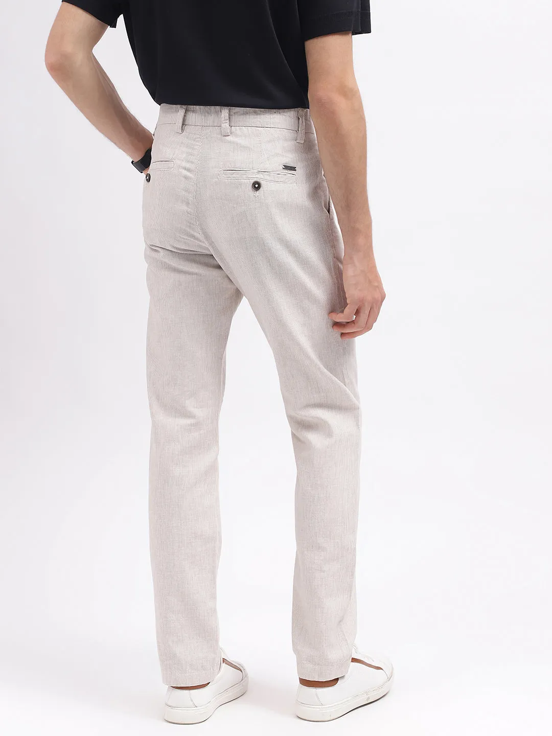 Bruun & Stengade Men Beige Solid Slim Fit Mid-Rise Trouser