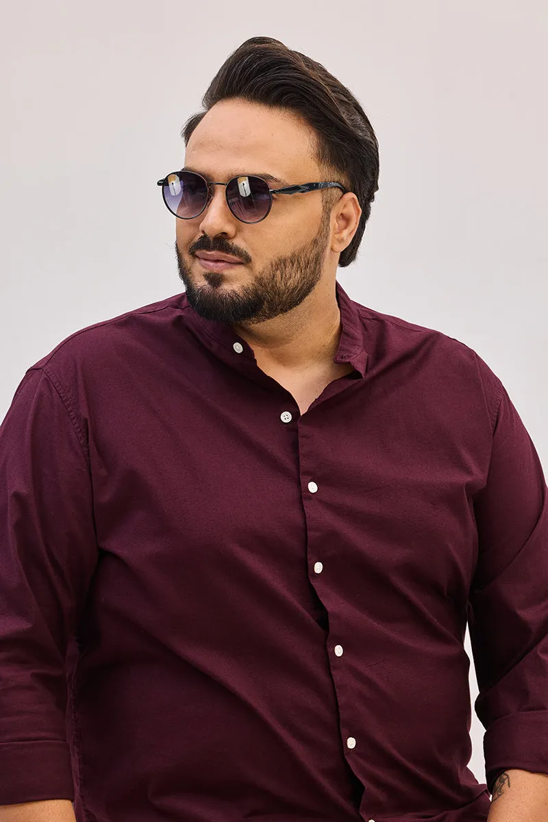 Burgundy Mandarin Plus Size Shirt