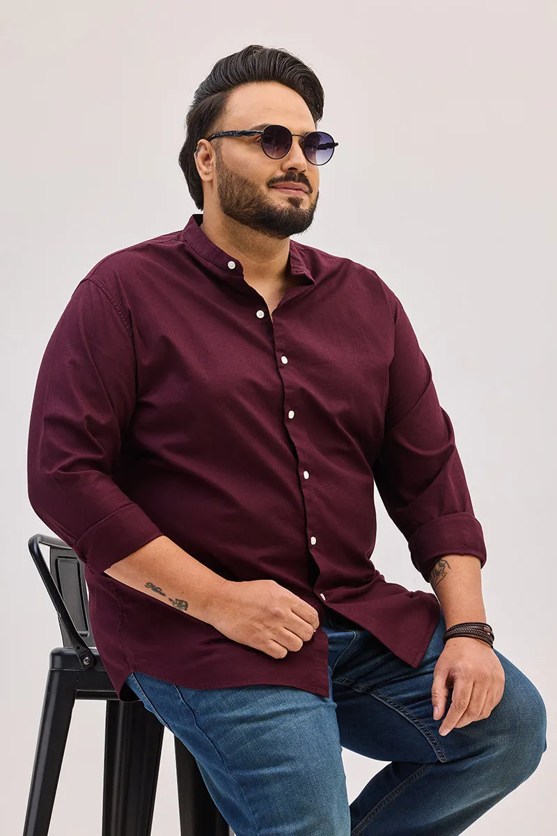 Burgundy Mandarin Plus Size Shirt