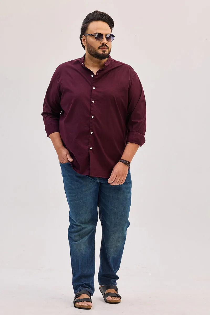 Burgundy Mandarin Plus Size Shirt