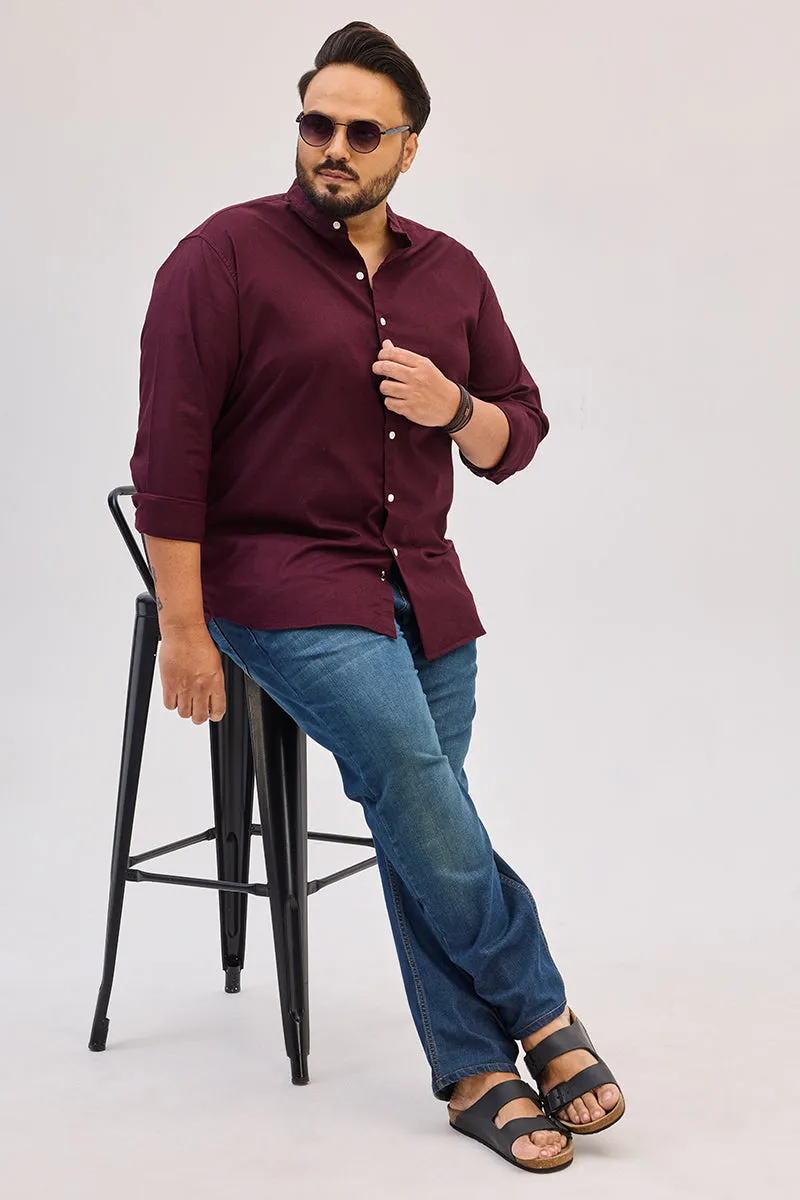 Burgundy Mandarin Plus Size Shirt