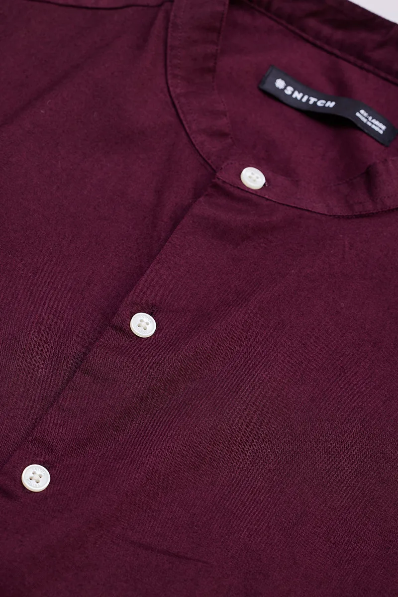 Burgundy Mandarin Plus Size Shirt