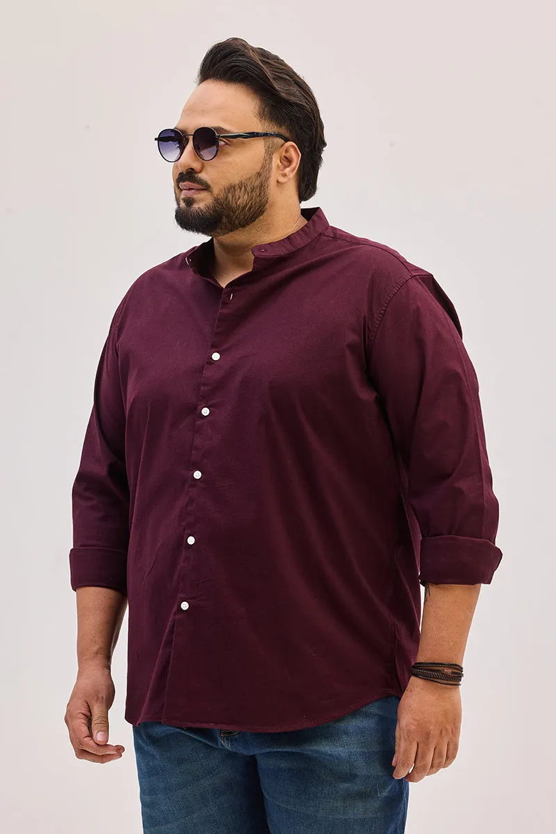 Burgundy Mandarin Plus Size Shirt