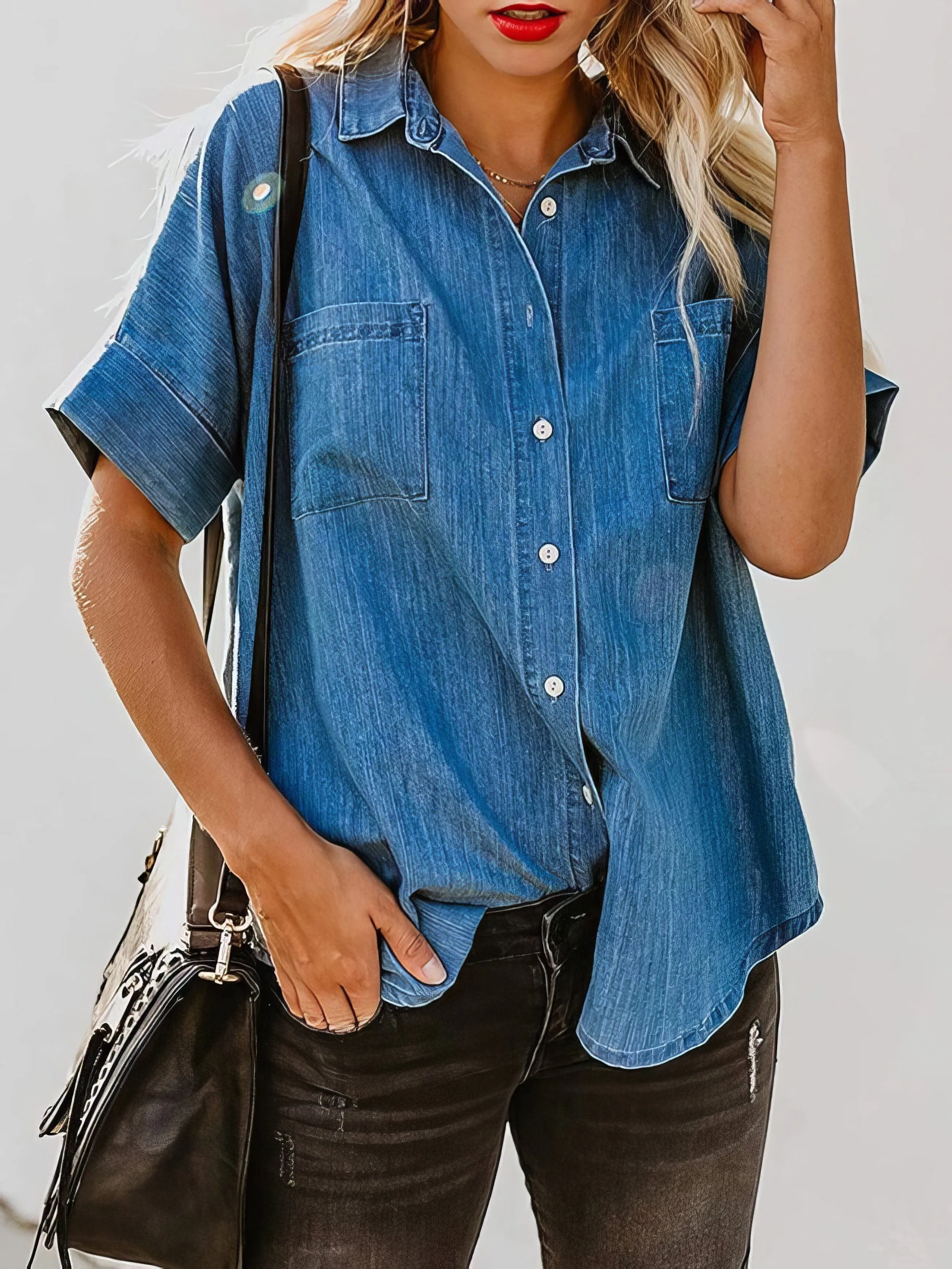Button Down Denim Shirt, Pocket Detail Shirt