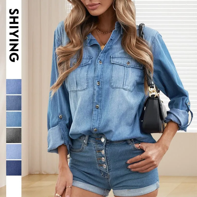 Button Down Denim Shirt, Pocket Detail Shirt