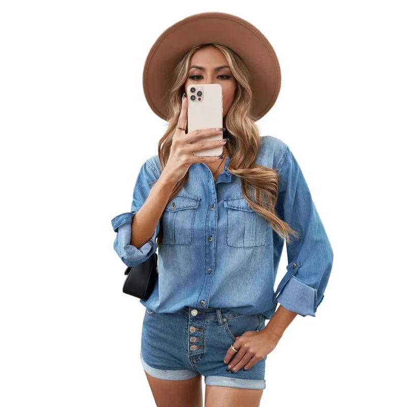 Button Down Denim Shirt, Pocket Detail Shirt