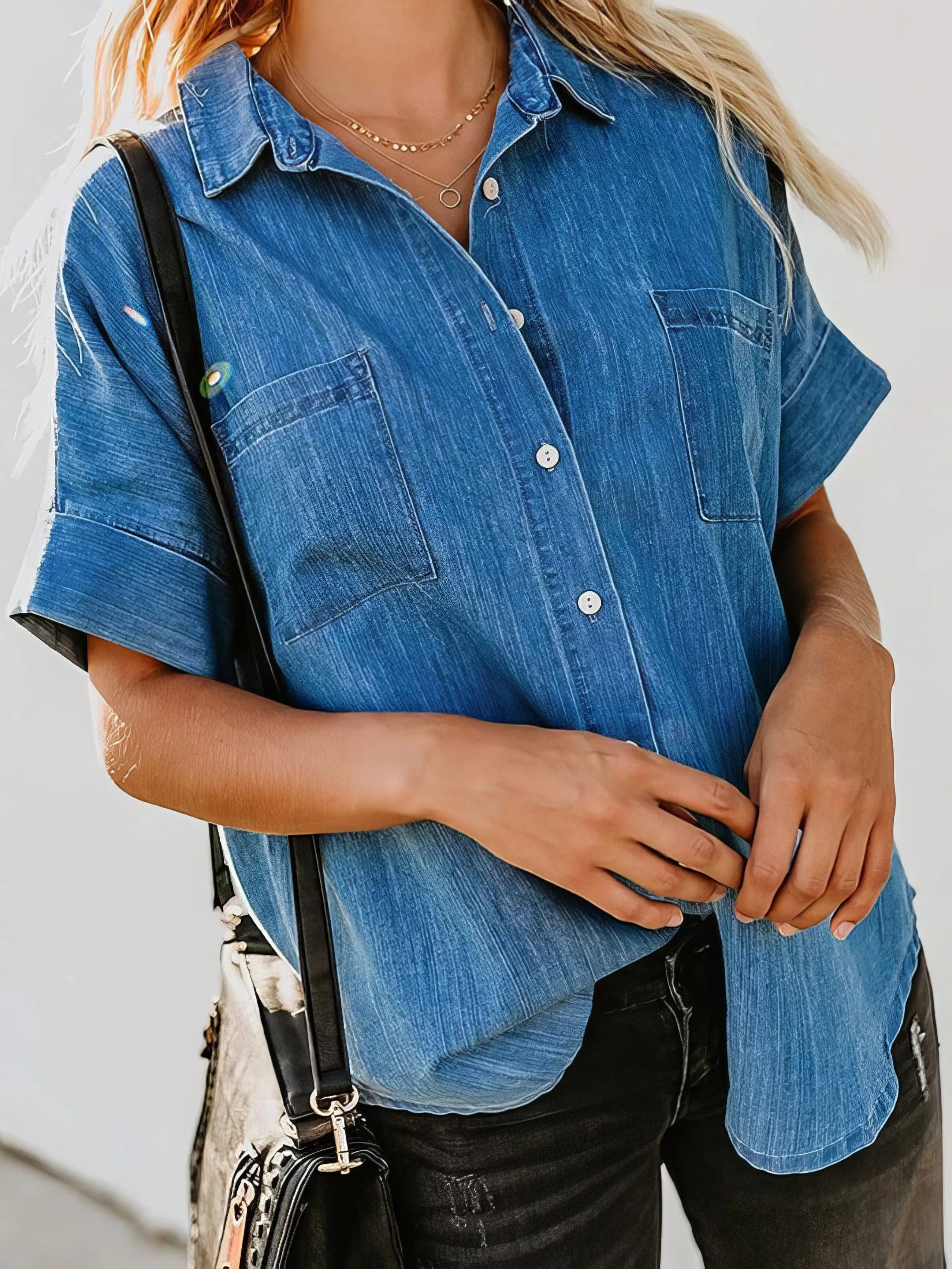 Button Down Denim Shirt, Pocket Detail Shirt