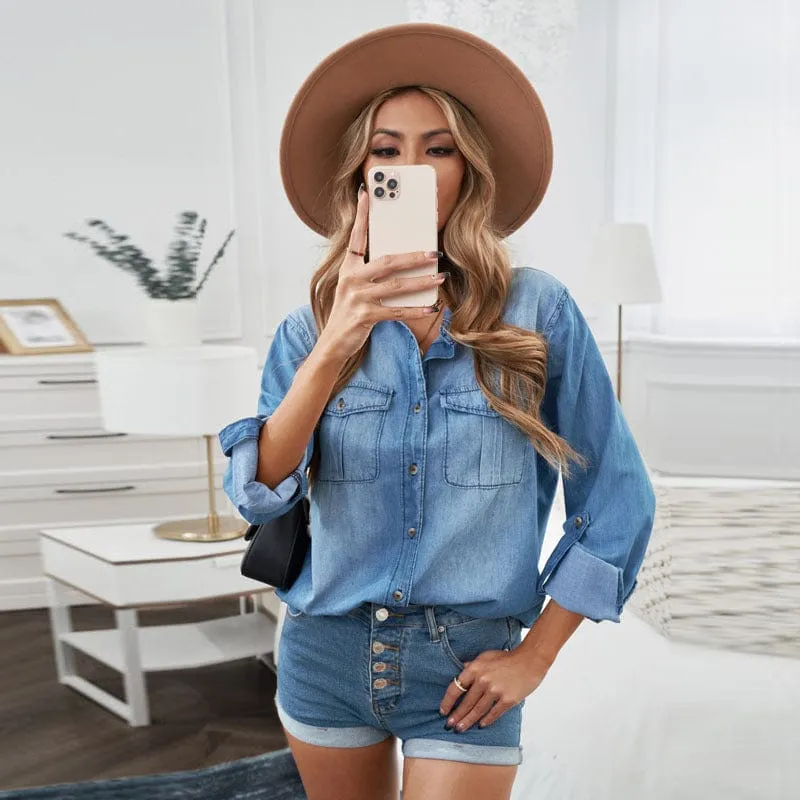 Button Down Denim Shirt, Pocket Detail Shirt