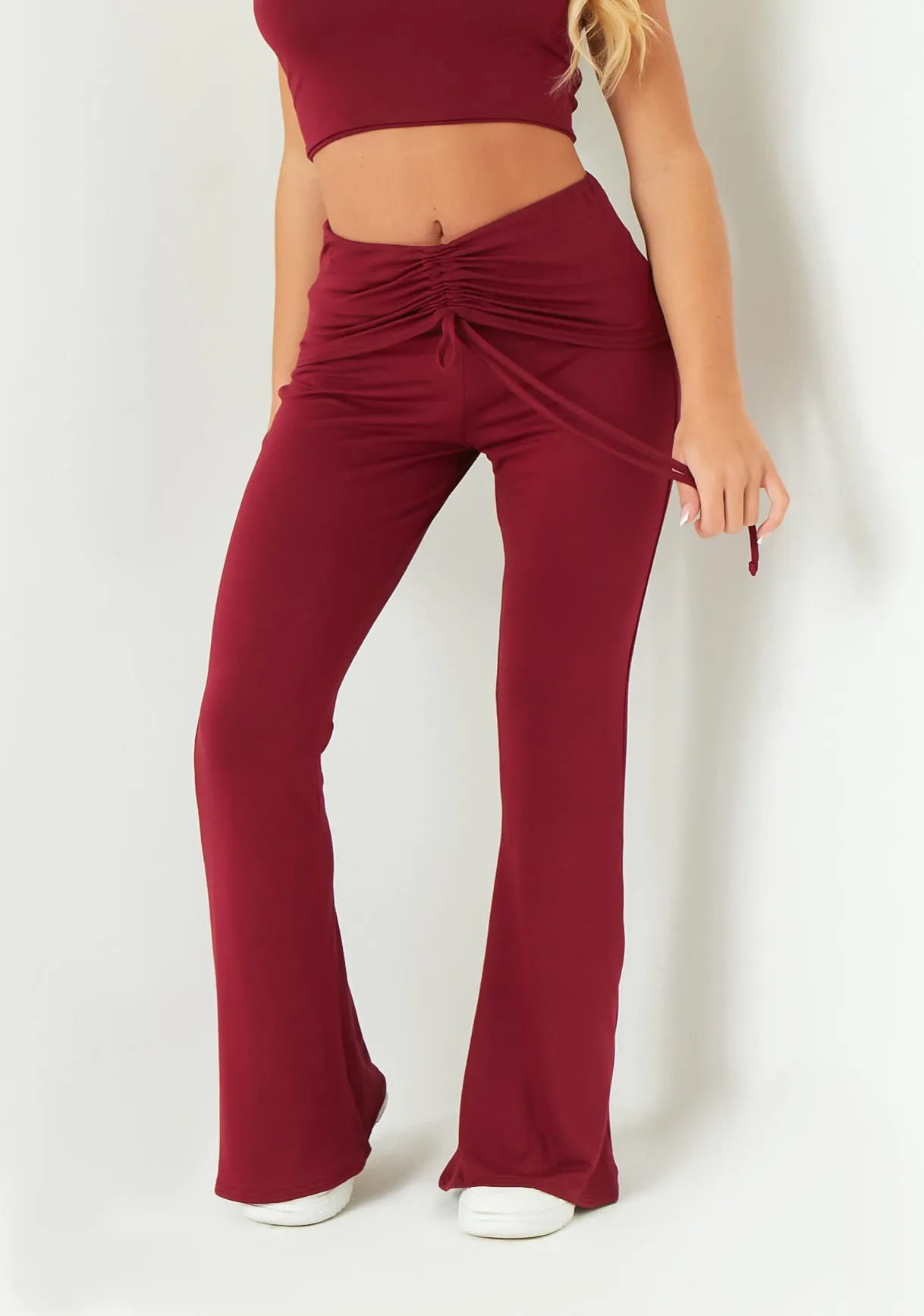 Carmen Wine Ruched Front Fold Over Trouser