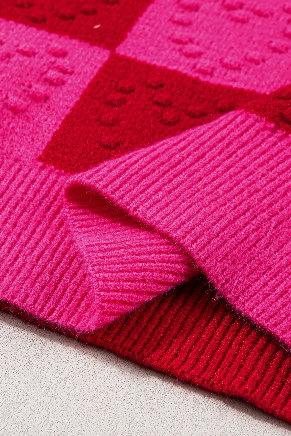 Checkered Heart Detail Textured Sweater