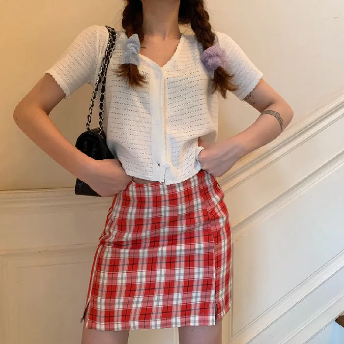 Chequered Skirt Women Korean High Waist Slim Look Hip Flattering A-Line Japanese Student Petite Skirt