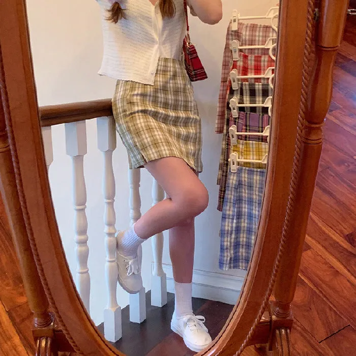 Chequered Skirt Women Korean High Waist Slim Look Hip Flattering A-Line Japanese Student Petite Skirt
