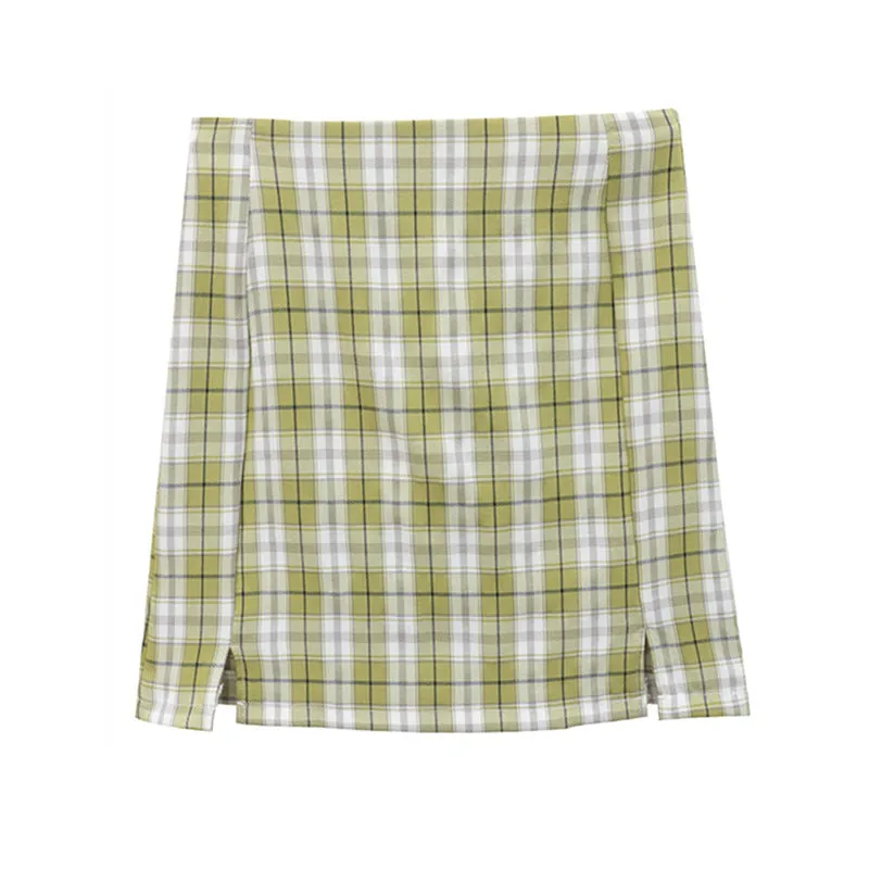 Chequered Skirt Women Korean High Waist Slim Look Hip Flattering A-Line Japanese Student Petite Skirt