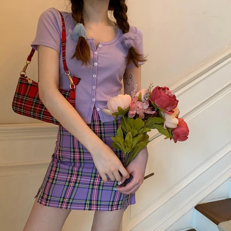 Chequered Skirt Women Korean High Waist Slim Look Hip Flattering A-Line Japanese Student Petite Skirt