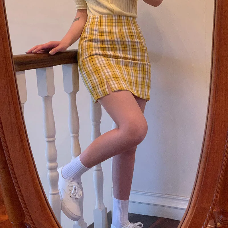 Chequered Skirt Women Korean High Waist Slim Look Hip Flattering A-Line Japanese Student Petite Skirt