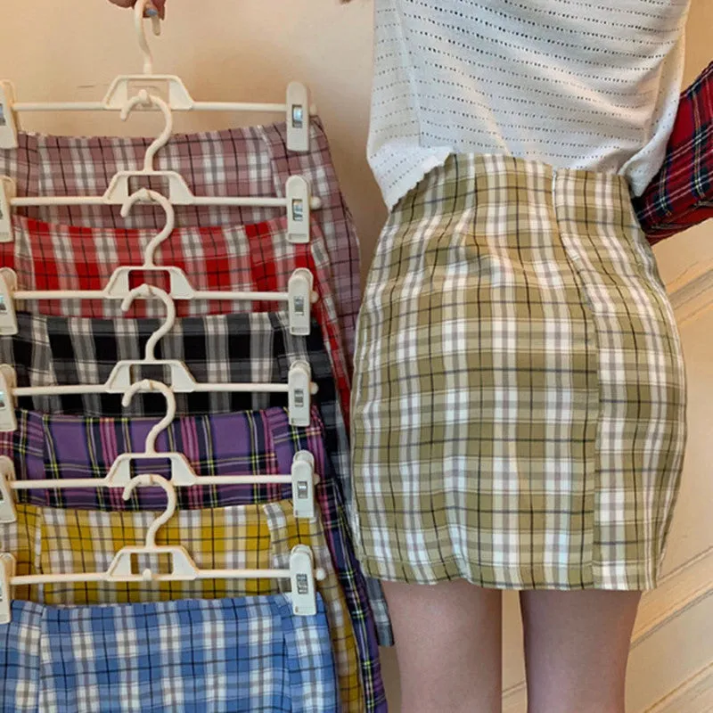 Chequered Skirt Women Korean High Waist Slim Look Hip Flattering A-Line Japanese Student Petite Skirt