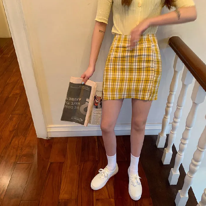 Chequered Skirt Women Korean High Waist Slim Look Hip Flattering A-Line Japanese Student Petite Skirt