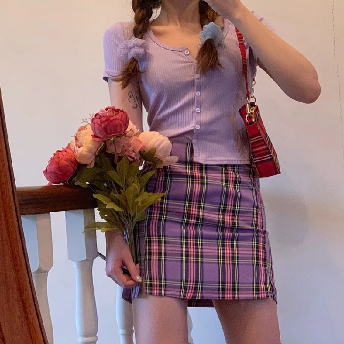 Chequered Skirt Women Korean High Waist Slim Look Hip Flattering A-Line Japanese Student Petite Skirt