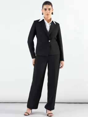Chic Black Poly Viscose Asymmetric Blazer Styled & Trouser