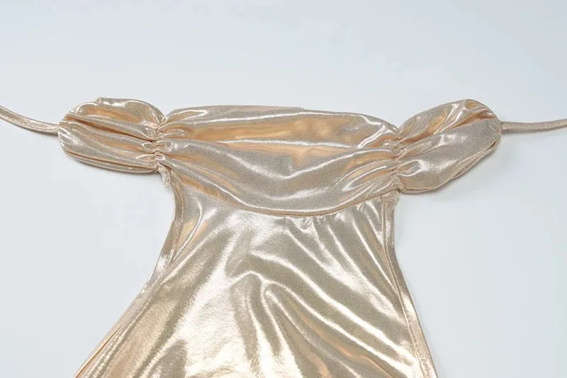 Chic Metallic Sheen Halter Gown for Trendsetters