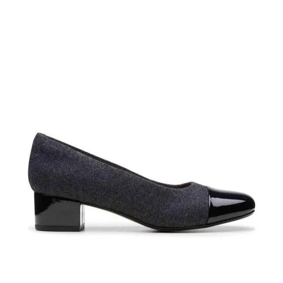 Clarks Grey Wool Black Patent Chartli Diva Pump