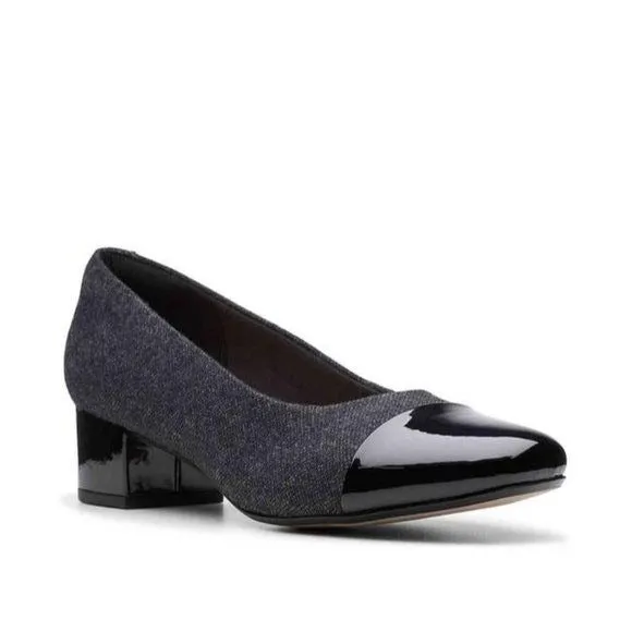Clarks Grey Wool Black Patent Chartli Diva Pump