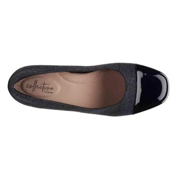 Clarks Grey Wool Black Patent Chartli Diva Pump