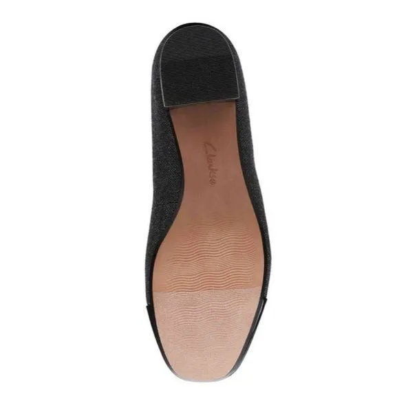 Clarks Grey Wool Black Patent Chartli Diva Pump