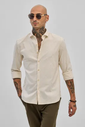 Cream Embroidered Slim Fit Shirt