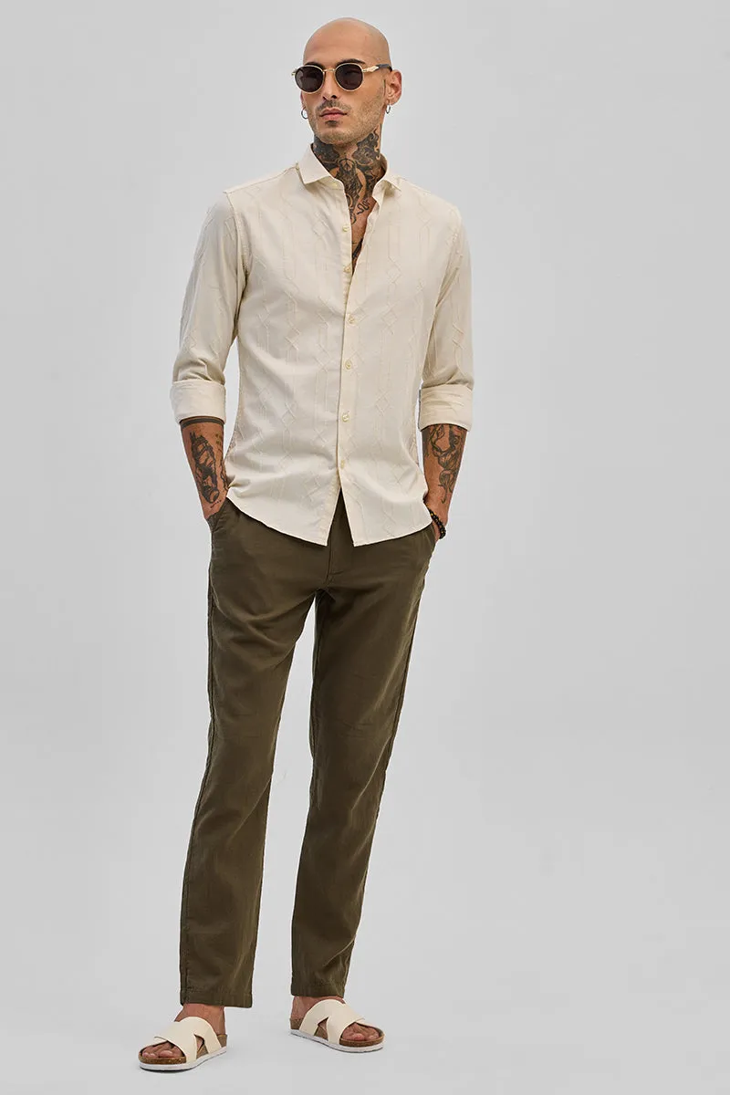 Cream Embroidered Slim Fit Shirt