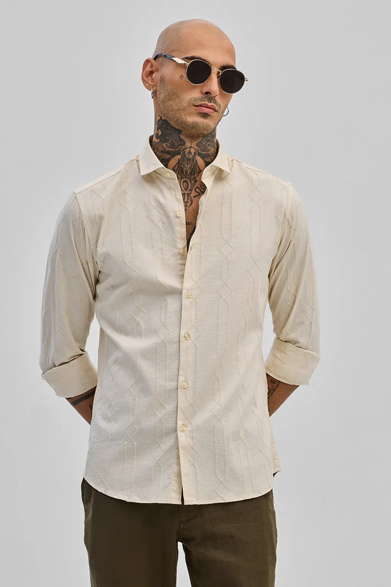 Cream Embroidered Slim Fit Shirt
