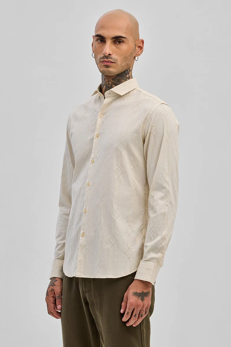 Cream Embroidered Slim Fit Shirt