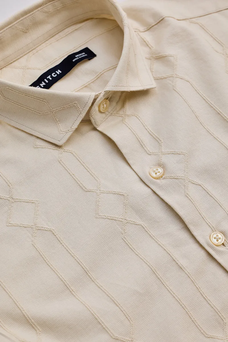 Cream Embroidered Slim Fit Shirt