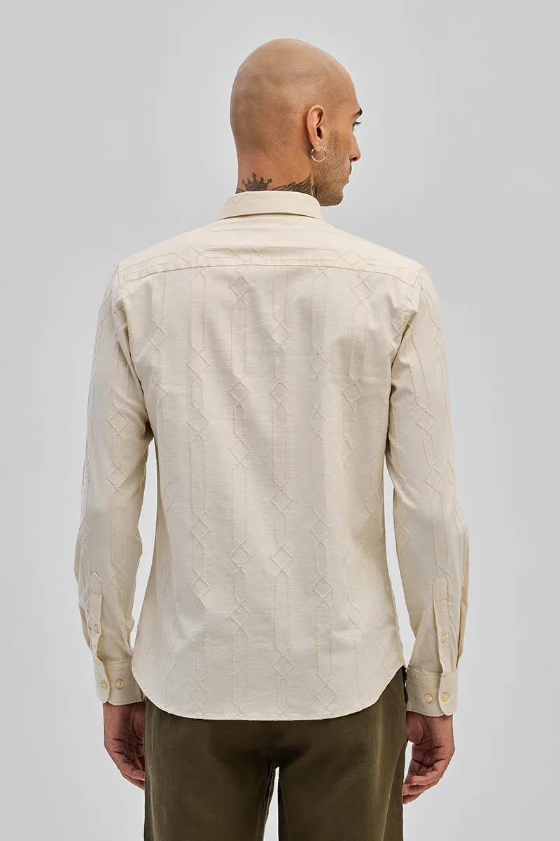 Cream Embroidered Slim Fit Shirt