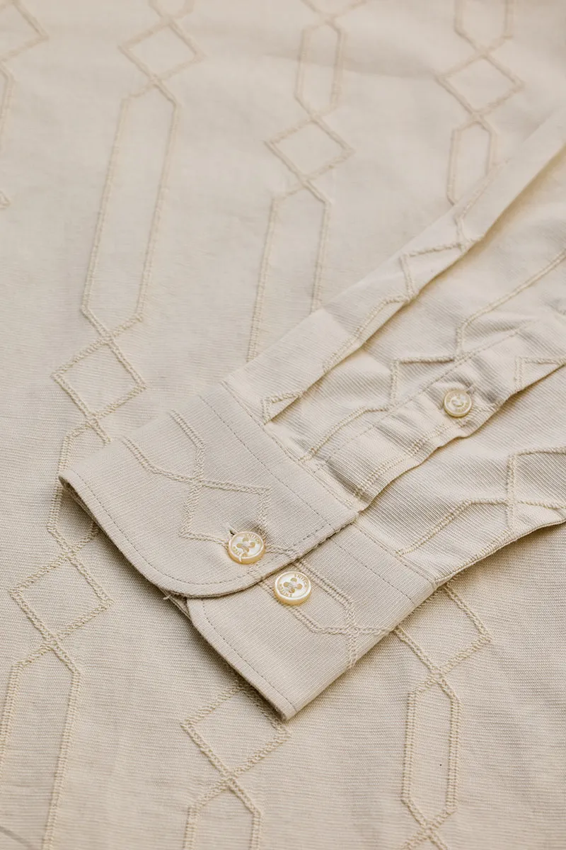 Cream Embroidered Slim Fit Shirt