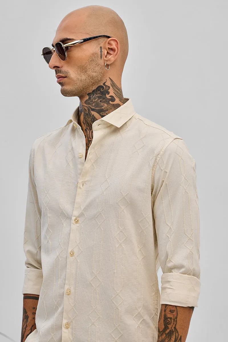 Cream Embroidered Slim Fit Shirt