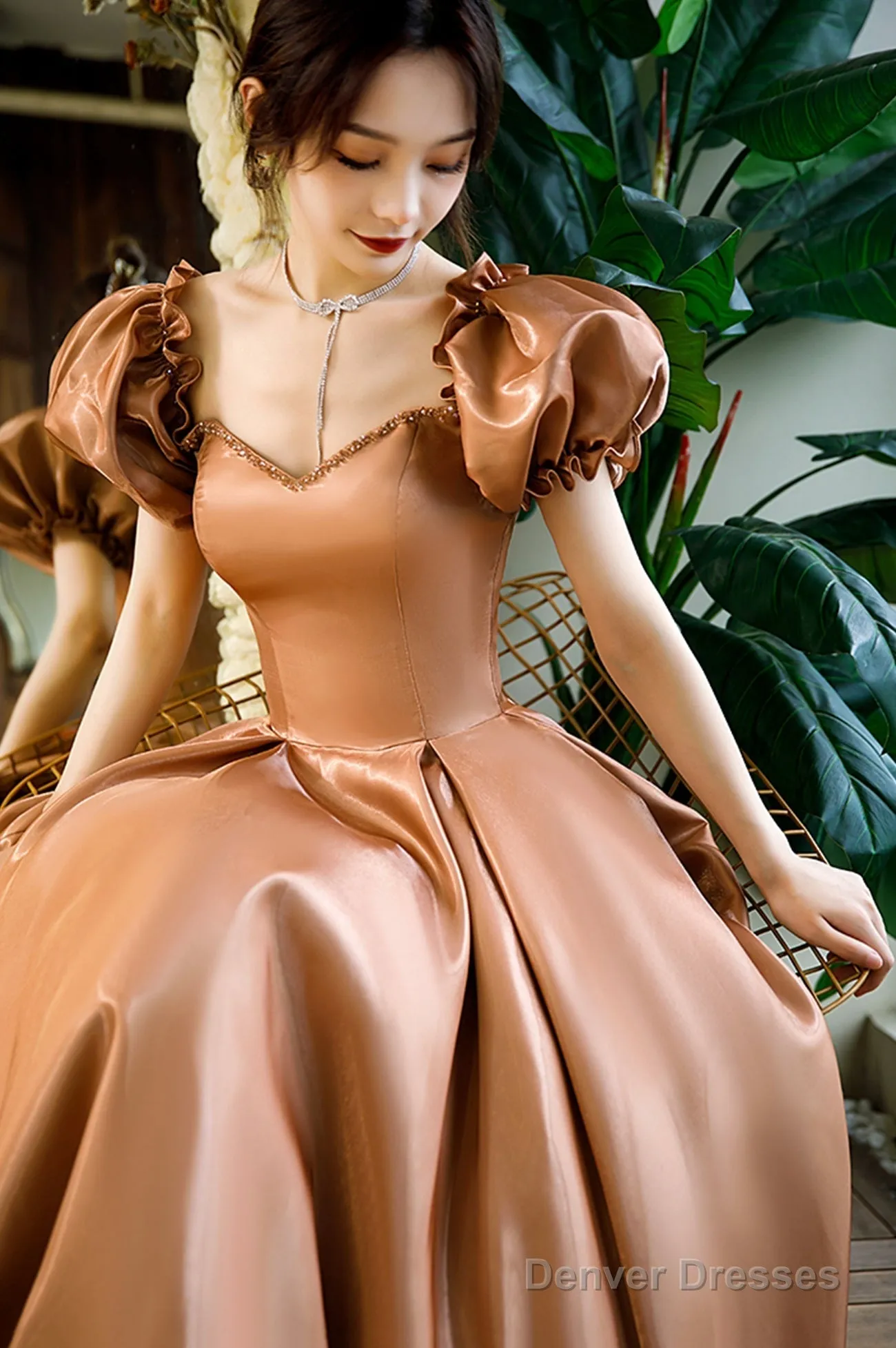 Cute Satin Long Prom Dresses, A-Line Evening Dresses
